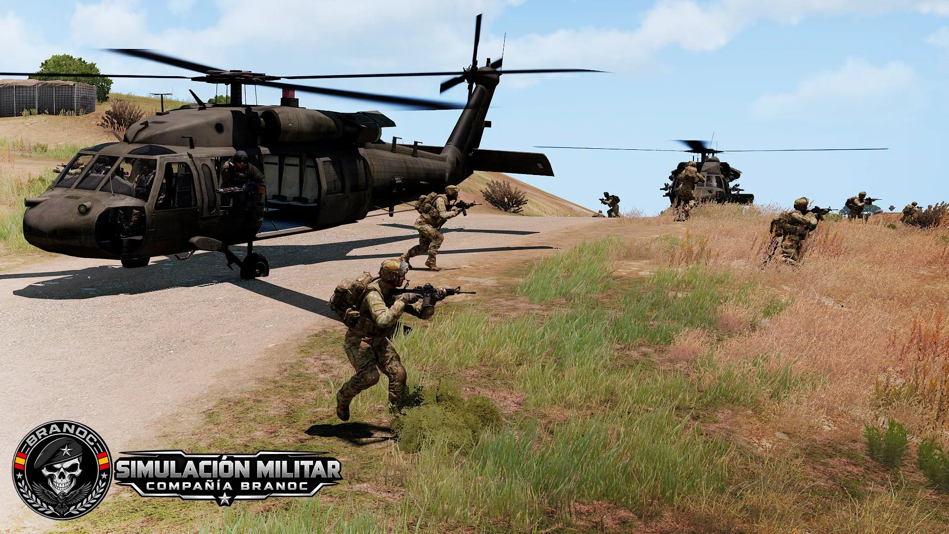 Clan de Arma 3 Compañía Branoc: infantería desembarcando de dos helicópteros Black Hawk